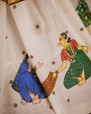 Modal Silk Saree with Handpainted Cheriyal Pallu- Topaz