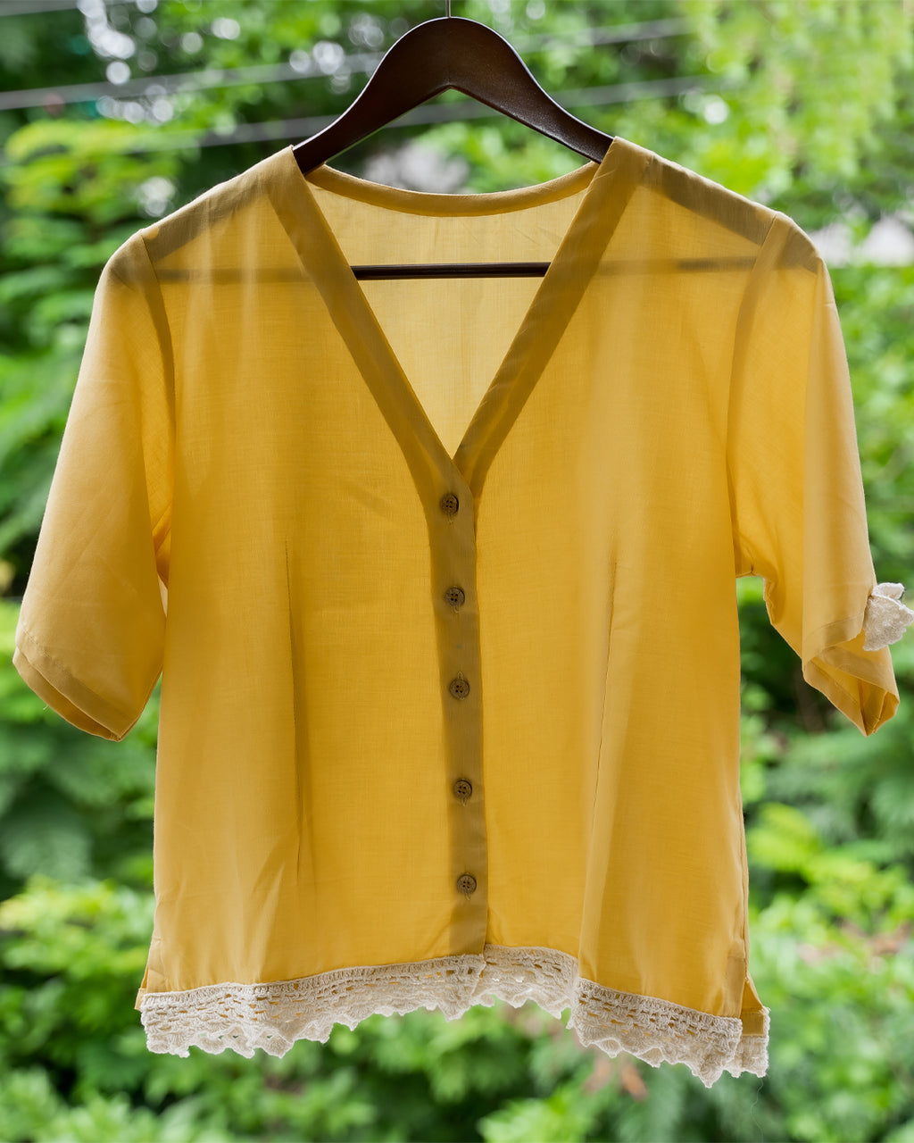 ColorPlay | Cotton Modal Blouse with Handmade Crochet Trim & Sleeves - Yellow