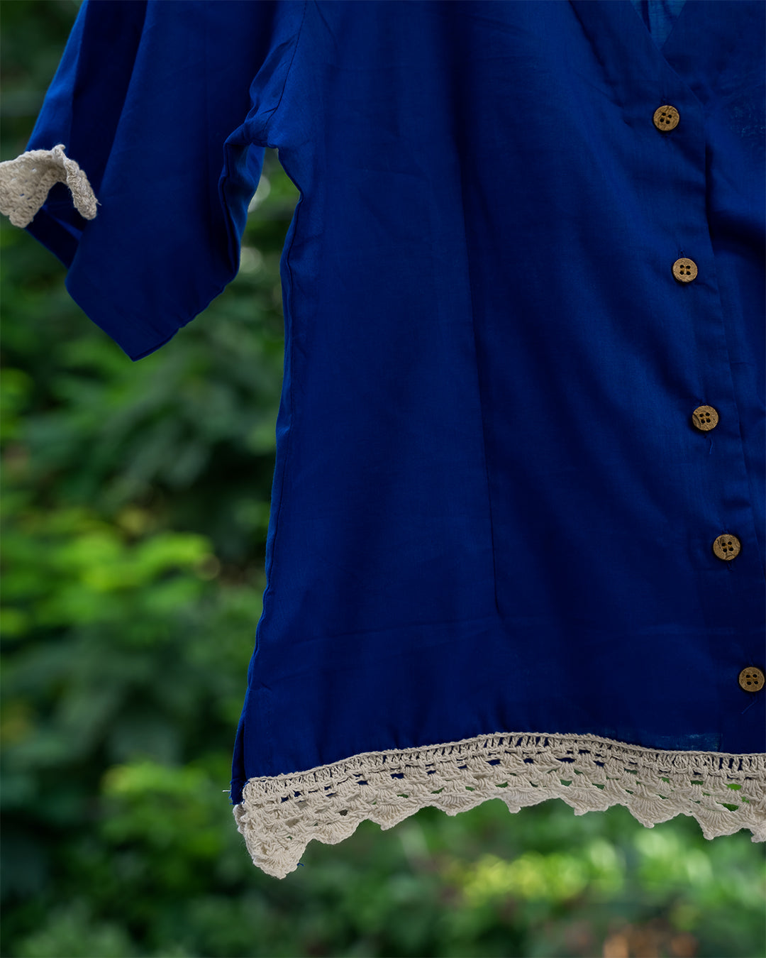 ColorPlay | Cotton Modal Blouse with Handmade Crochet Trim & Sleeves - Ink Blue