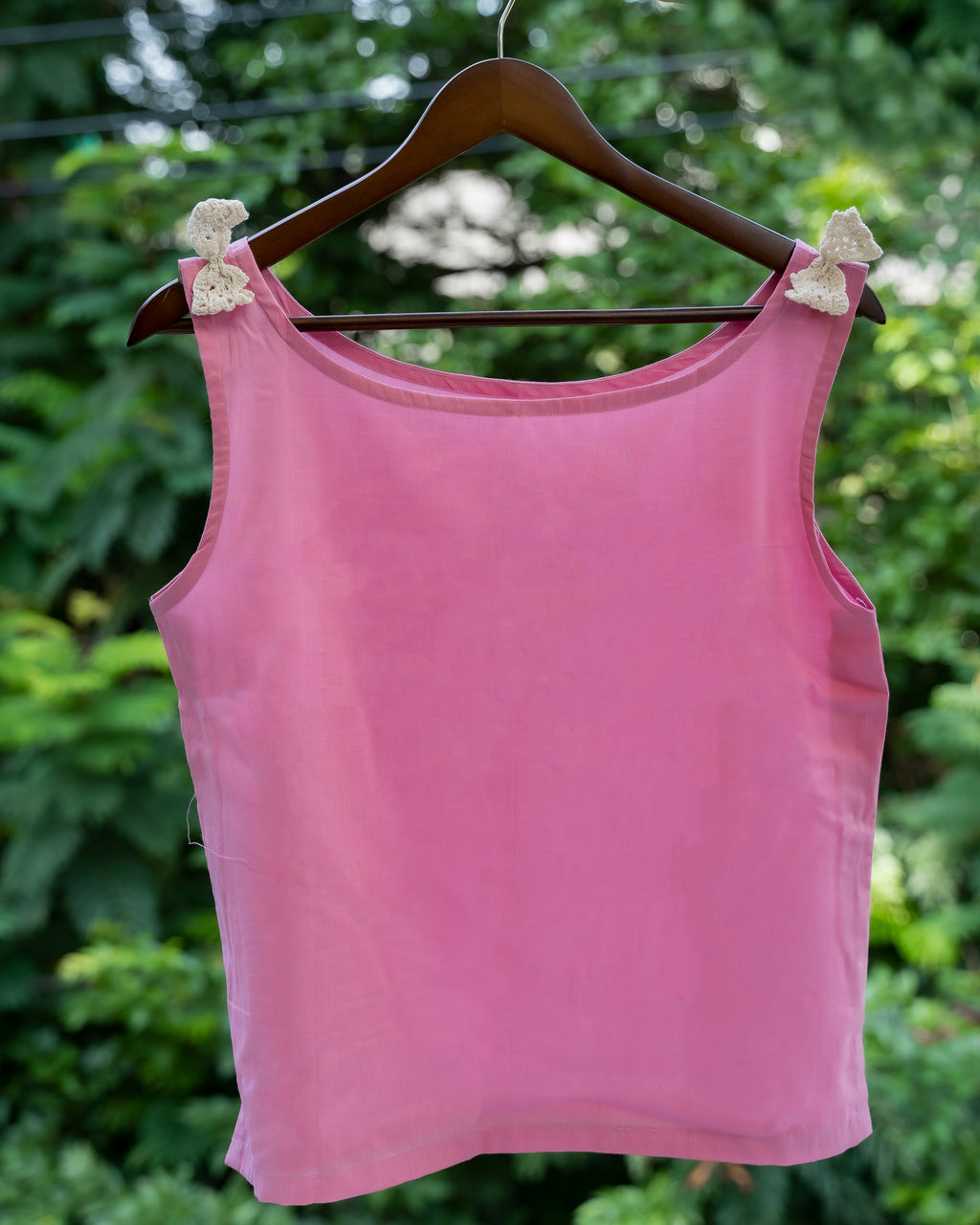 ColorPlay | Cotton Modal Sleeveless Blouse with Handmade Crochet Trim - Candy Pink