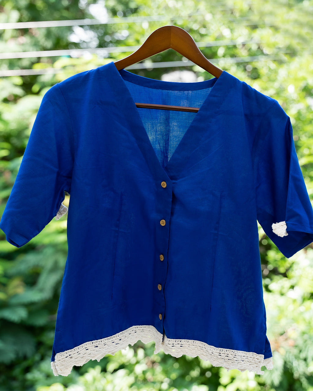 ColorPlay | Cotton Modal Blouse with Handmade Crochet Trim & Sleeves - Ink Blue