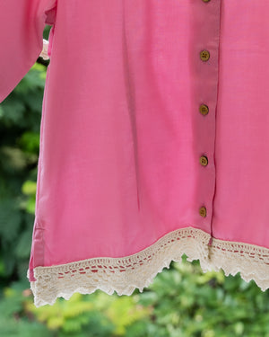 ColorPlay | Cotton Modal Blouse with Handmade Crochet Trim & Sleeves - Candy Pink