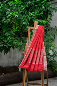 Mangalagiri Cotton Silver Nizam Border Saree - Red