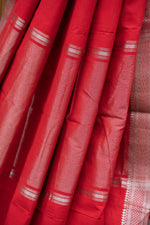 Mangalagiri Cotton Silver Nizam Border Saree - Red