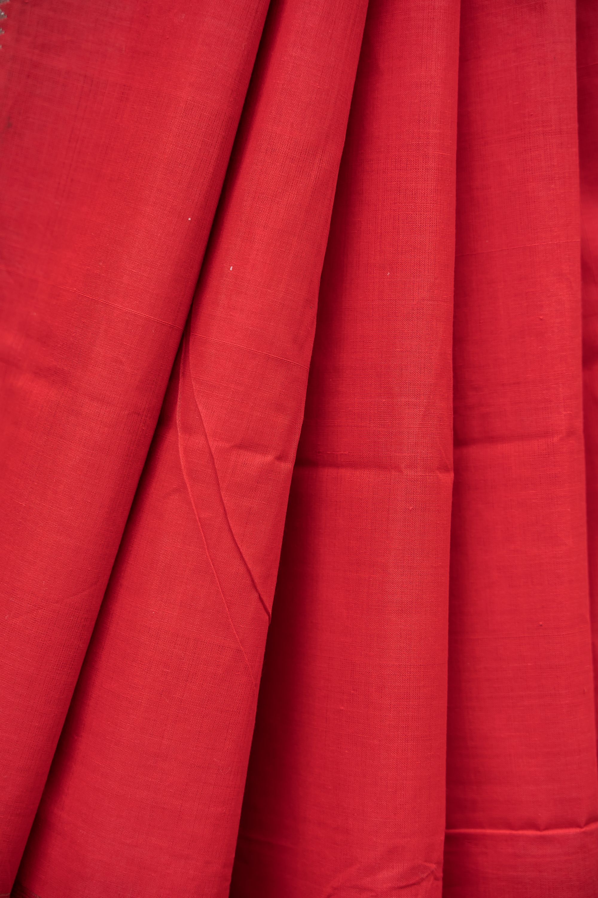 Mangalagiri Cotton Silver Nizam Border Saree - Red