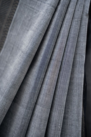 Mangalagiri Cotton Silver Nizam Border Saree - Grey