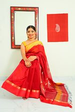 Maheshwari Silk Cotton Saree with Ganga Jamuna Border - Red