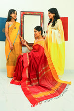 Maheshwari Silk Cotton Saree with Ganga Jamuna Border - Red