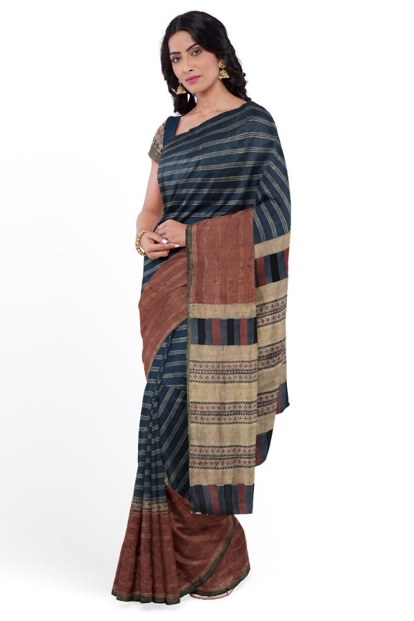 Dobara- Maati- Preloved Kanchi Pure Silk Saree with Ajrakh Printing