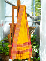 Lemon Yellow & Pink - Handwoven Silk Cotton Induri Saree