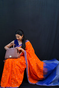 Dhanyam- Printed Cotton Modal Saree- Orange