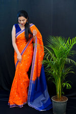 Dhanyam- Printed Cotton Modal Saree- Orange