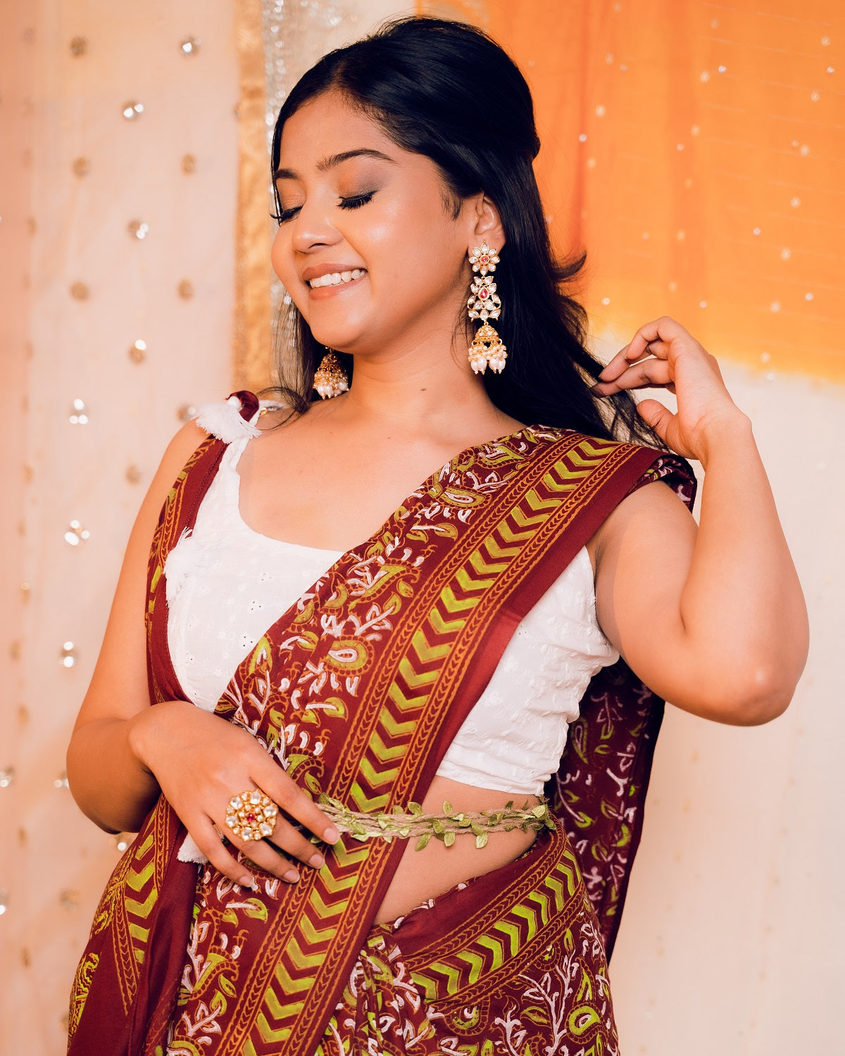 Six Yards Plus | Paisley | Cotton Modal Saree | Hand block printed saree