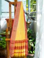 Pale Yellow & Pink - Handwoven Silk Cotton Induri Saree