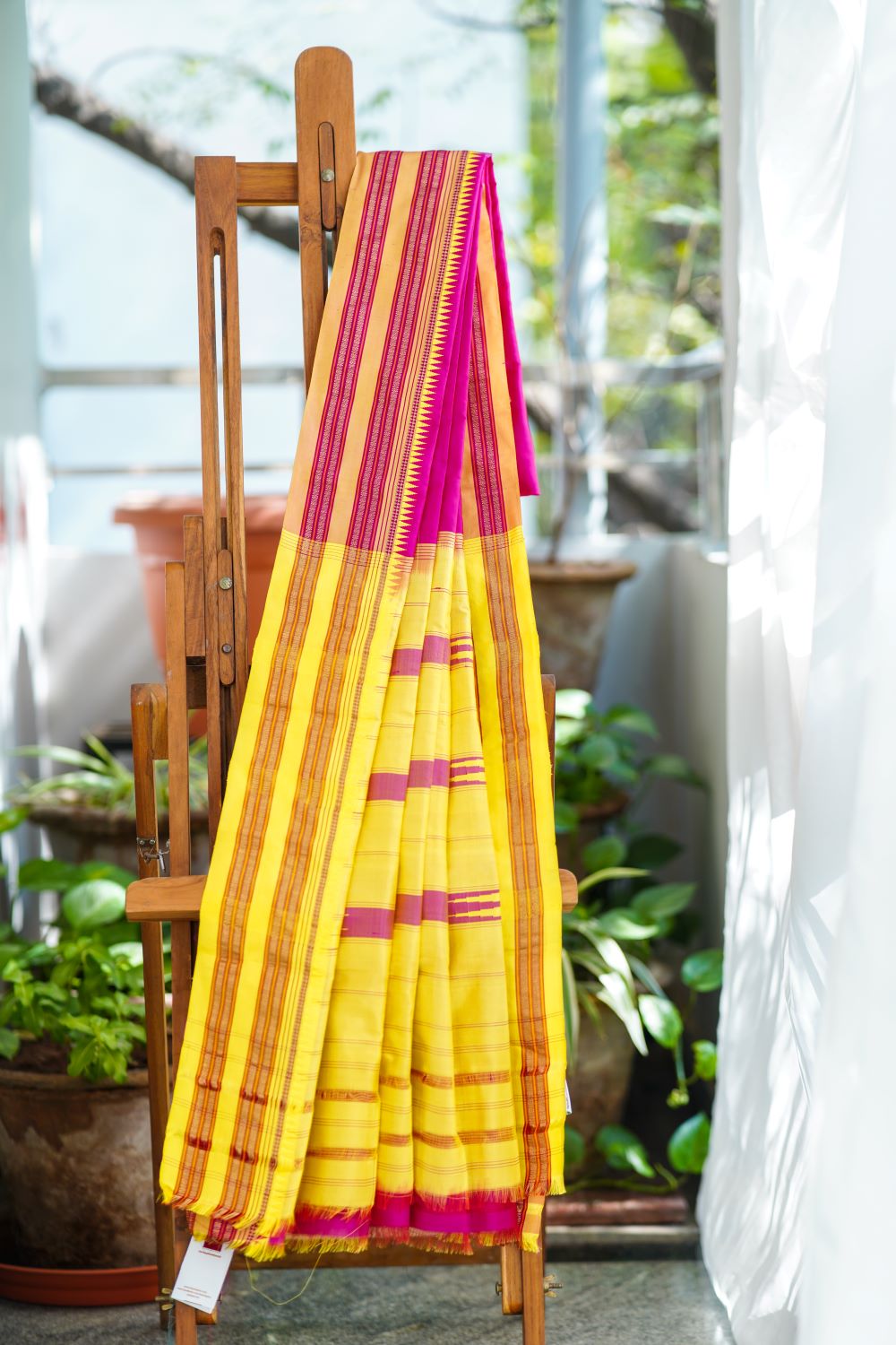 Narayanpet Silk Saree - Pink/Yellow
