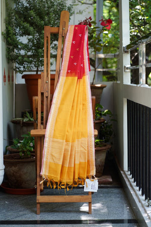 Dhanyam- Printed Cotton Modal Saree- Red