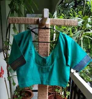 Mangalagiri Cotton Blouse with Ruffle Sleeve | Teal