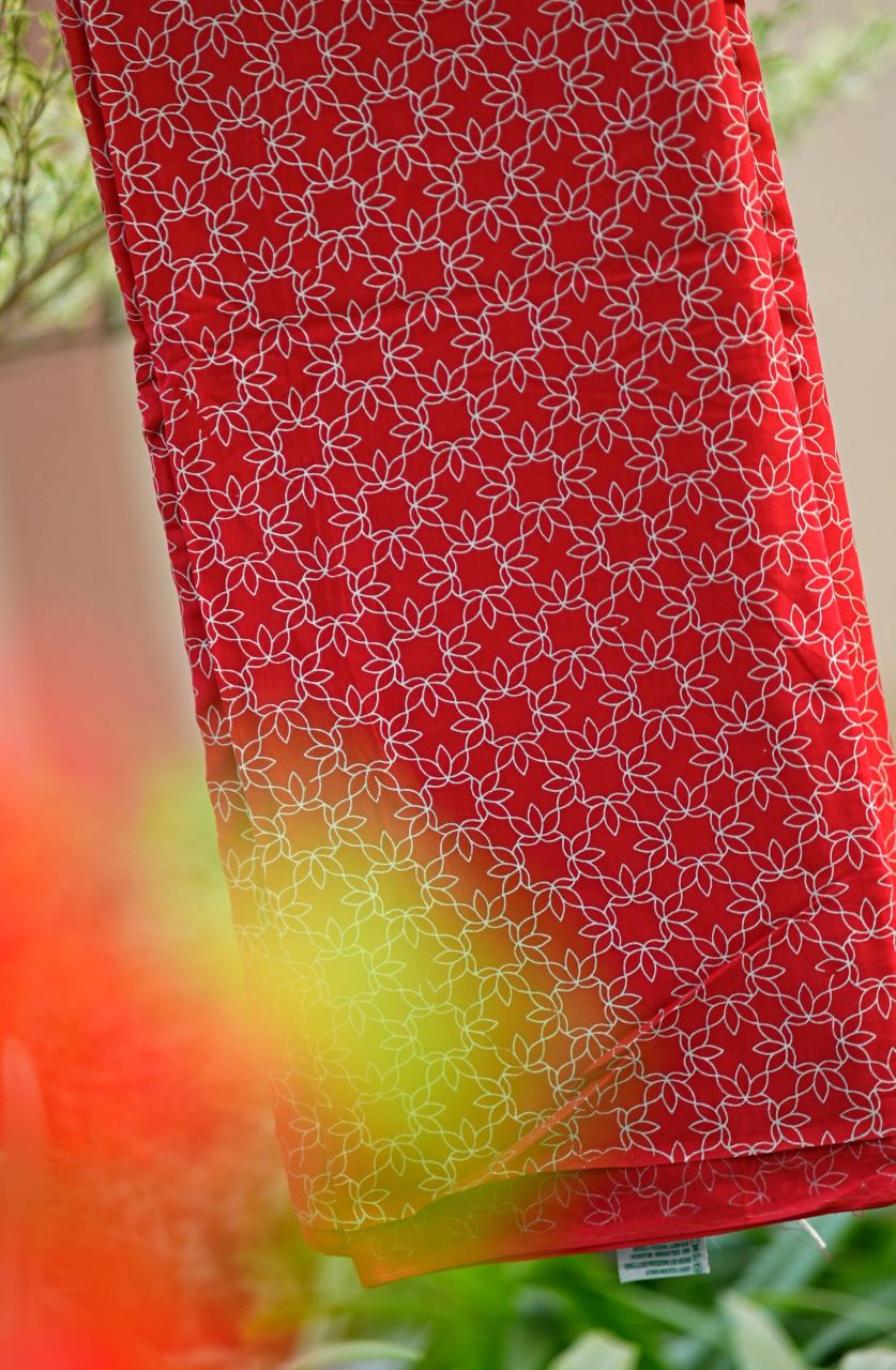 You Complete Me- Printed Modal Silk Saree- Red and Silver