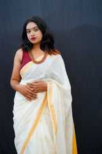 Dhanyam- Printed Cotton Modal Saree- White
