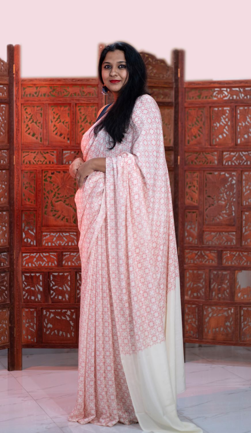 I Want the Fairy Tale- Printed Modal Silk Saree- White and Red