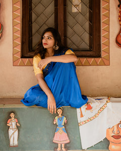 Modal Silk Saree with Handpainted Cheriyal Pallu- Azure