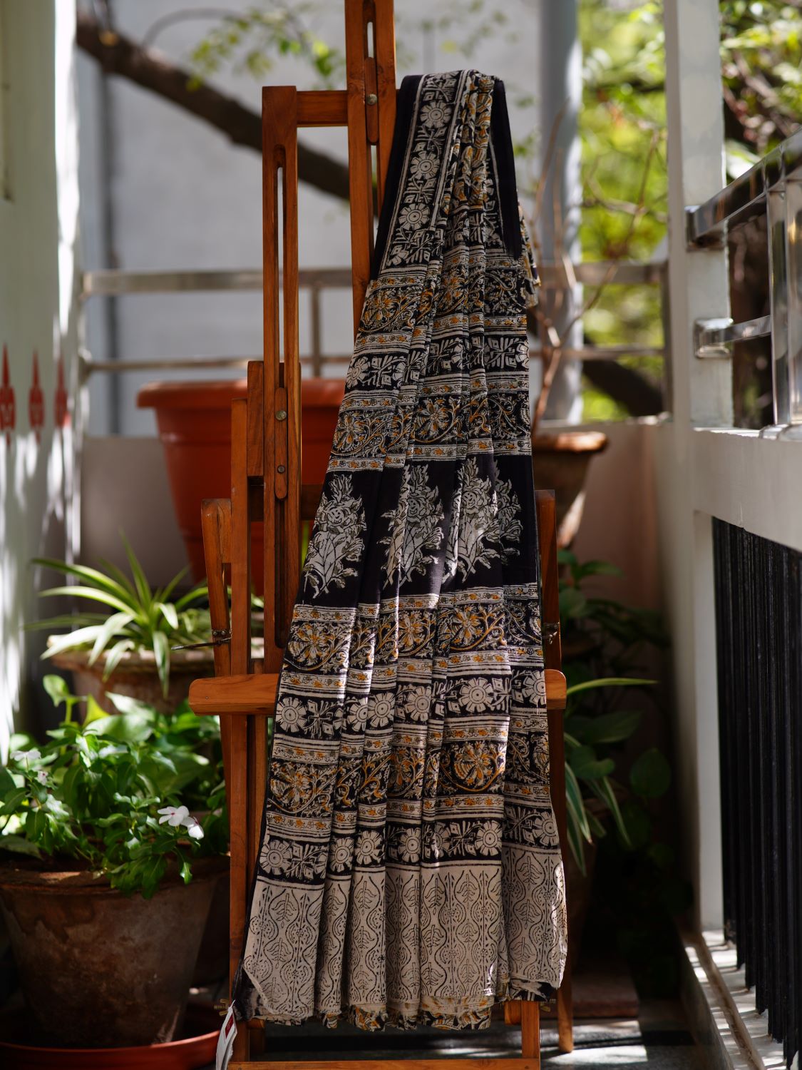 Pedana Kalamkari - Hand Block Printed - Mul Cotton Saree