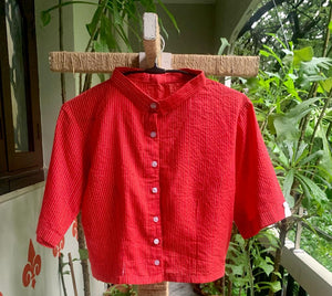 Cotton Crop Top with Machine Kantha | Red