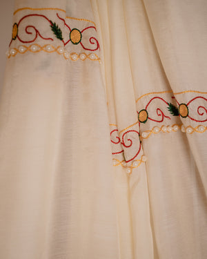 Modal Silk Saree with Handpainted Cheriyal Pallu- Ivory